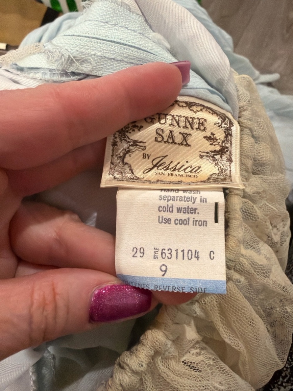 VINTAGE GUNNE SAX LIGHT BLUE PRAIRIE MAXI DRESS LACE BOHO COTTAGECORE WEDDING - Picture 6 of 16